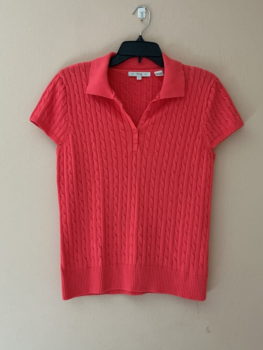 Pia 100% Cotton Coral Cable-Knit Polo Sweater